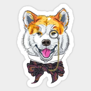 Funny cartoon hipster dog Akita Inu Sticker